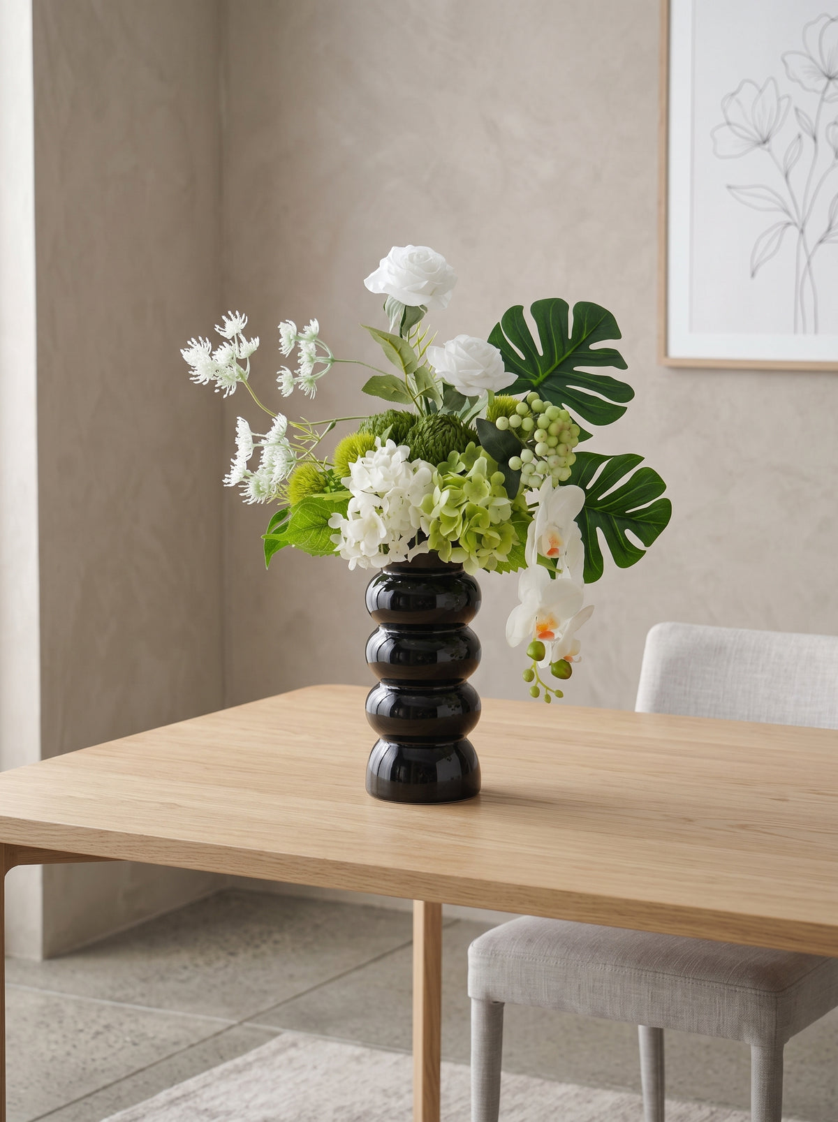 Modern White Rose and Orchid Faux Floral Arrangement