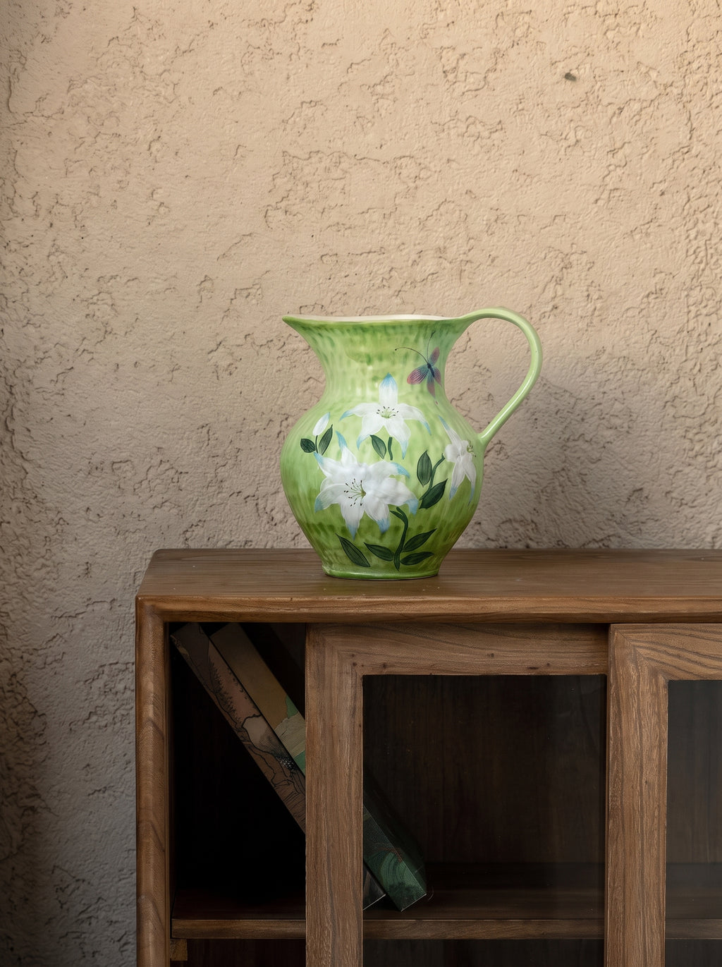 French Country Botanical Lily Butterfly Ceramic Vase