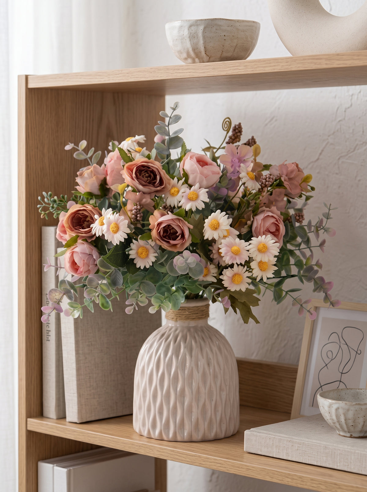 Dusty Rose and Daisy Faux Floral Arrangement