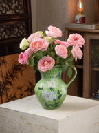 French Country Botanical Lily Butterfly Ceramic Vase