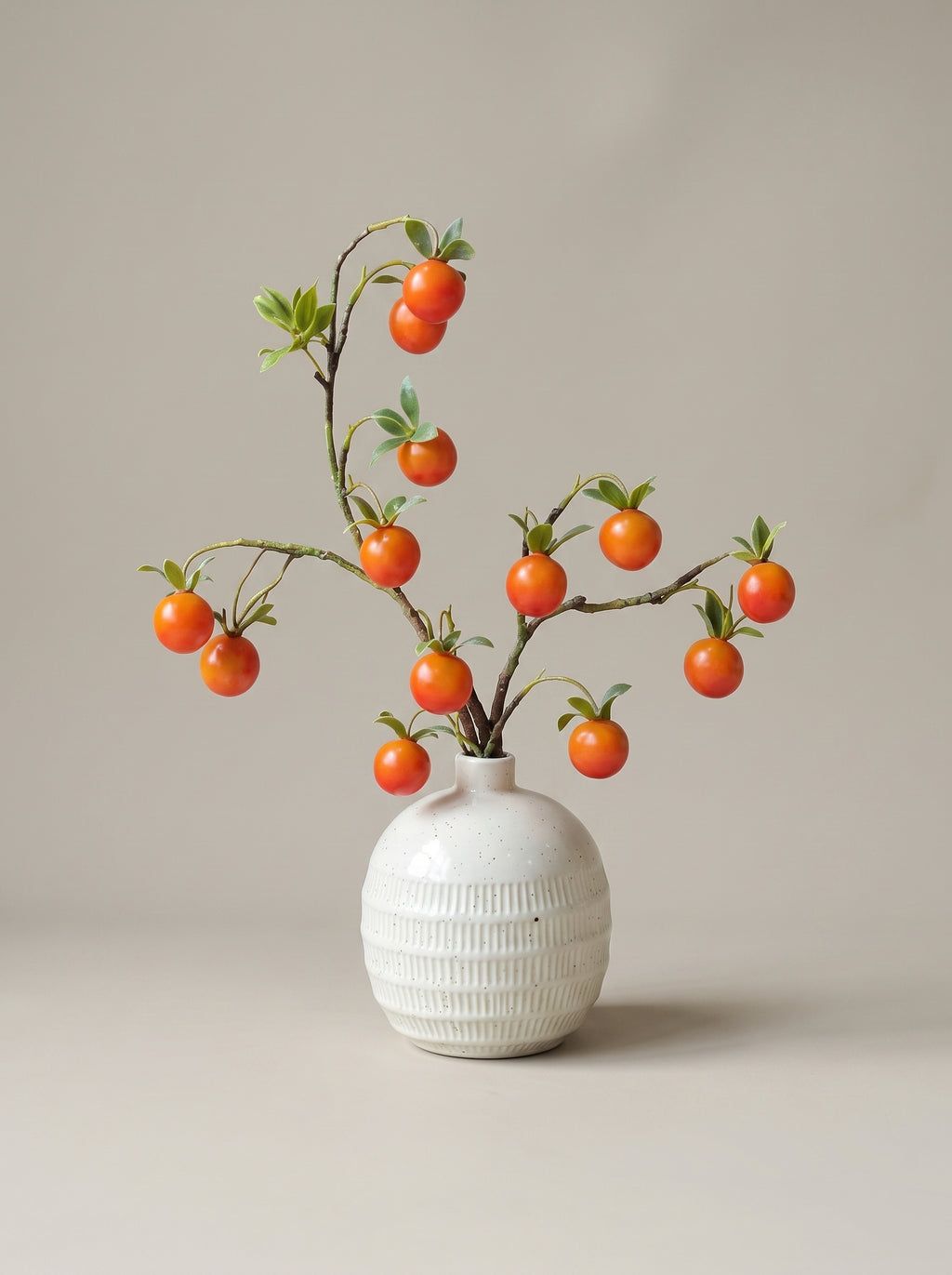 Golden Autumn Harvest Faux Persimmon Branch Artificial Floral Arrangement