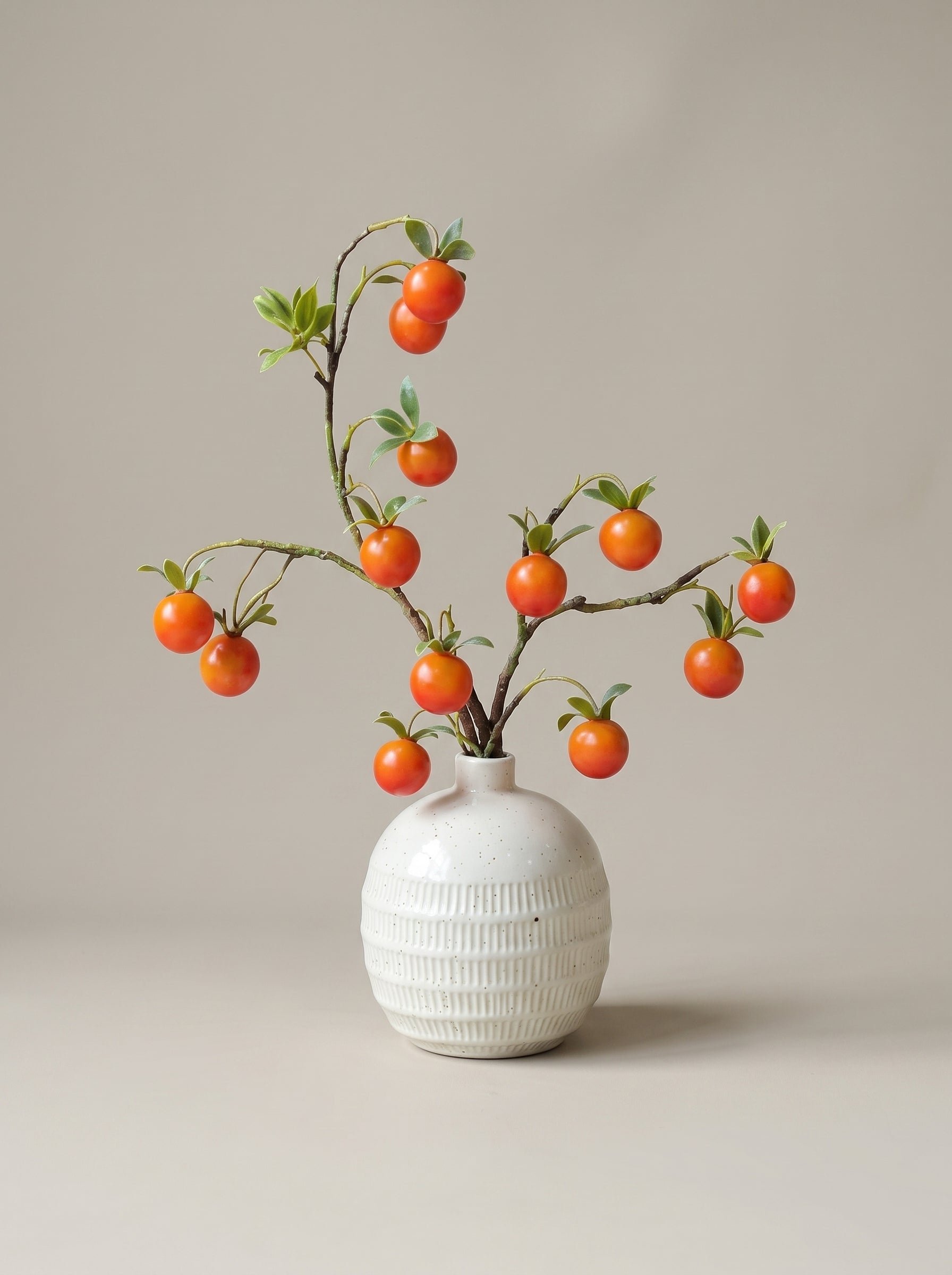 Golden Autumn Harvest Faux Persimmon Branch Artificial Floral Arrangement
