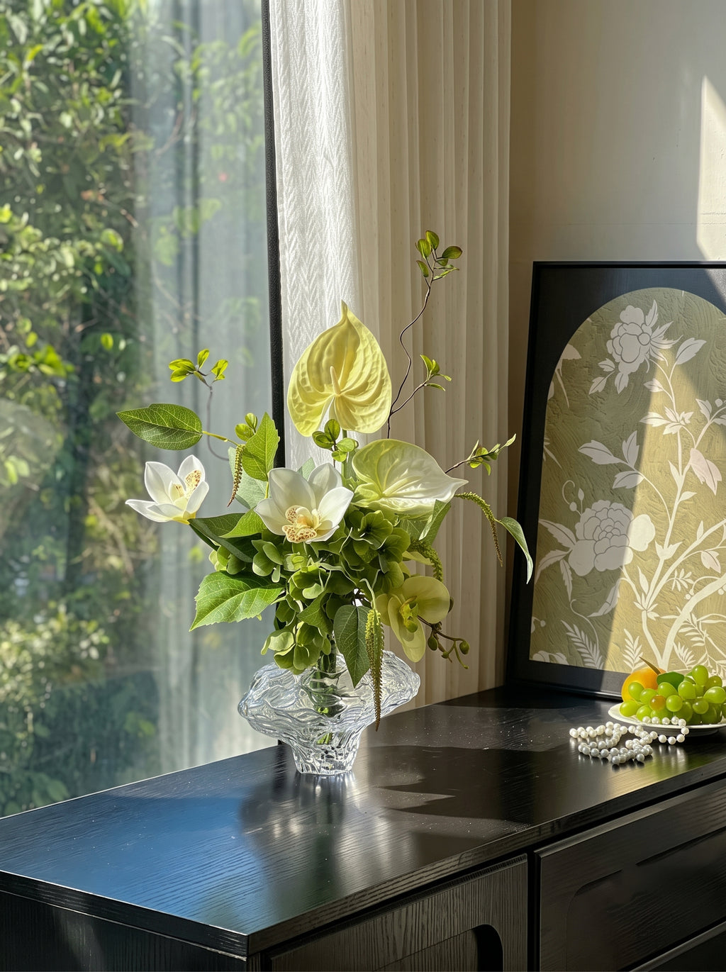 Serene Forest Anthurium Orchid Botanical Faux Floral Arrangement