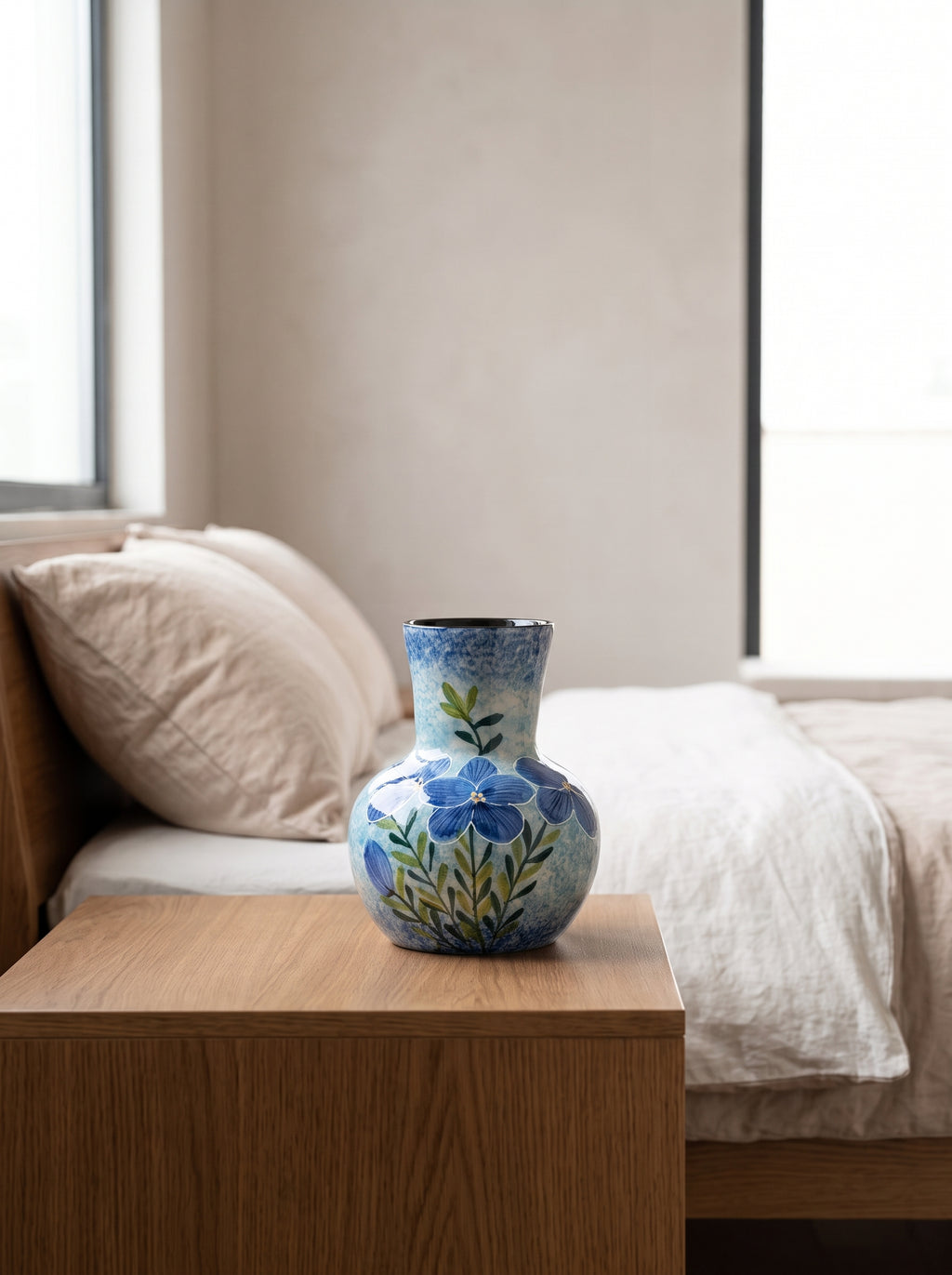 Hand-painted Royal Blue Floral Ceramic Vase