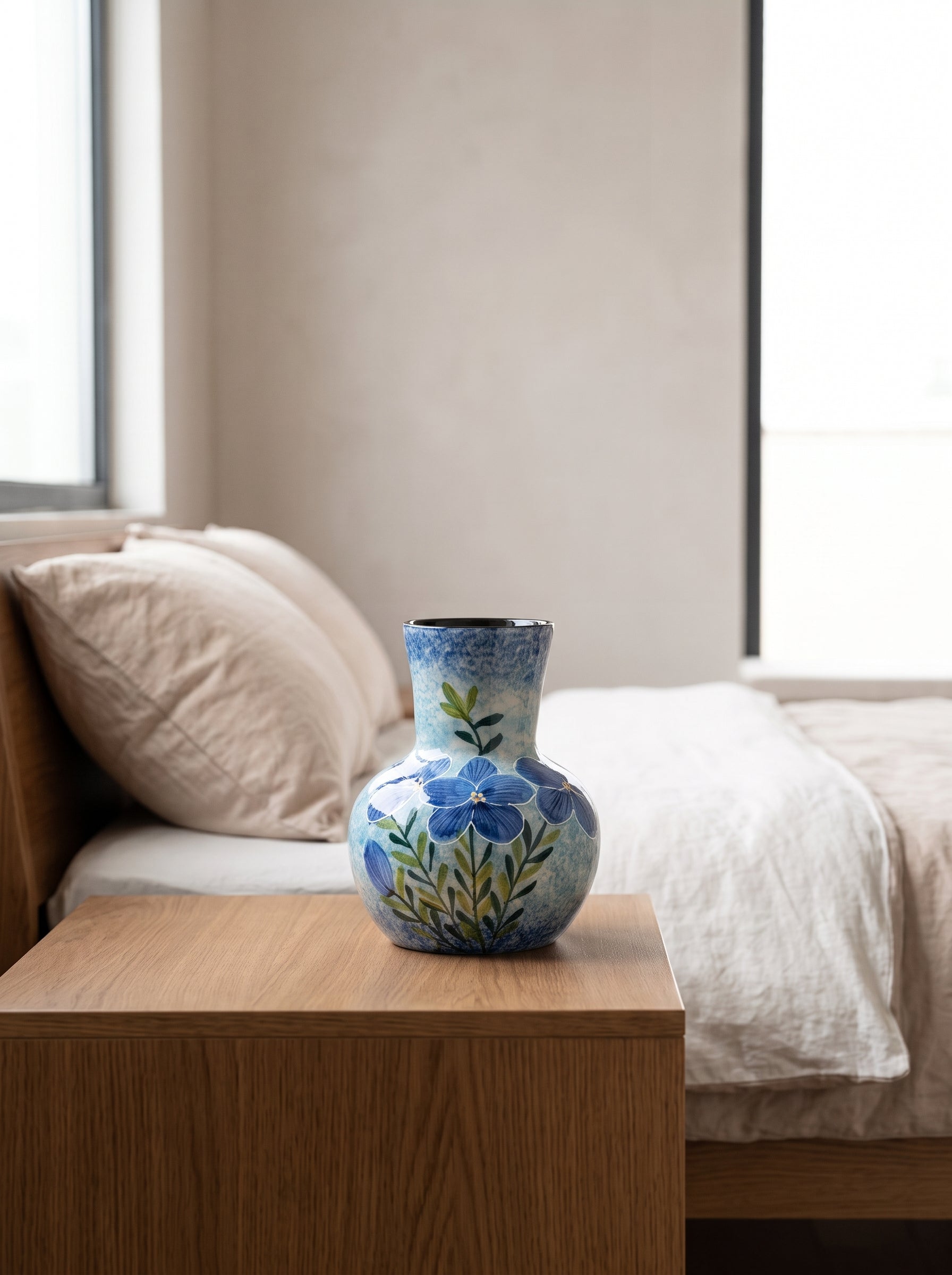Hand-painted Royal Blue Floral Ceramic Vase