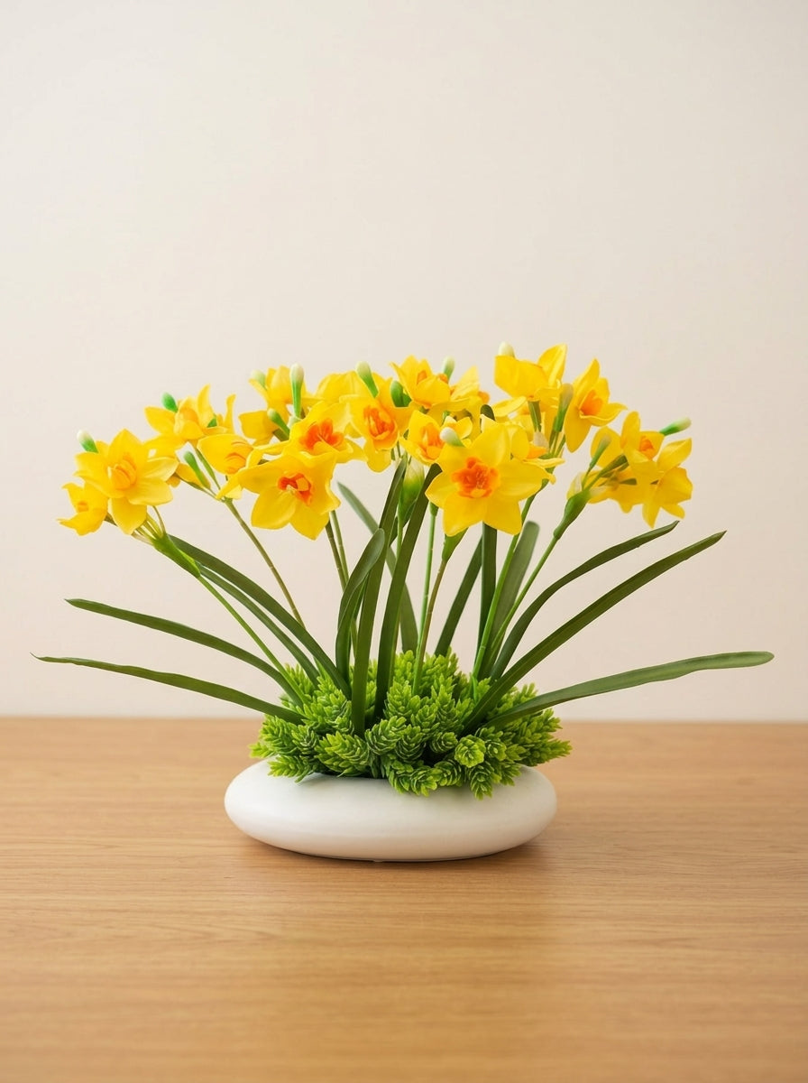 Zen Vibrant Yellow Daffodil Botanical Faux Floral Arrangement
