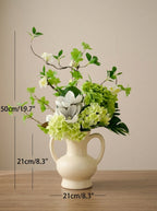 Nordic Magnolia and Green Hydrangea Botanical Faux Floral Arrangement