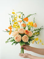 Nordic Champagne Rose and Yellow Dancing Orchid Faux Floral Arrangement