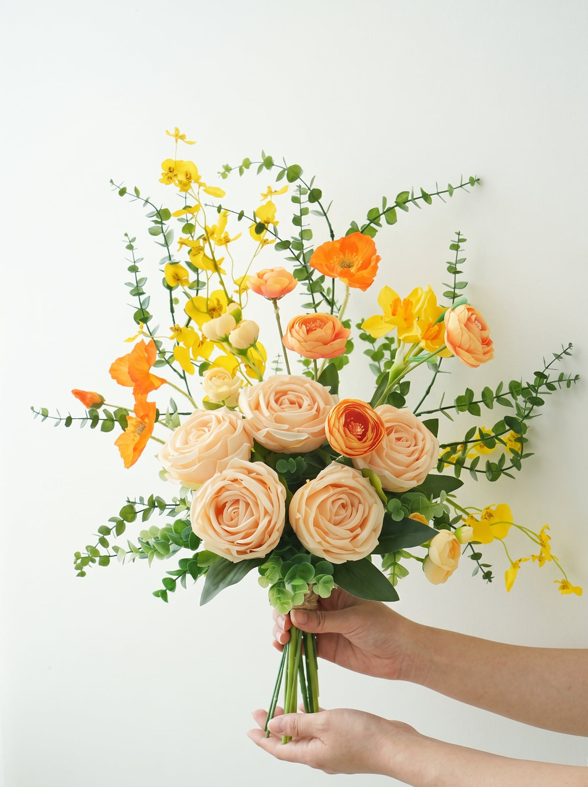 Nordic Champagne Rose and Yellow Dancing Orchid Faux Floral Arrangement