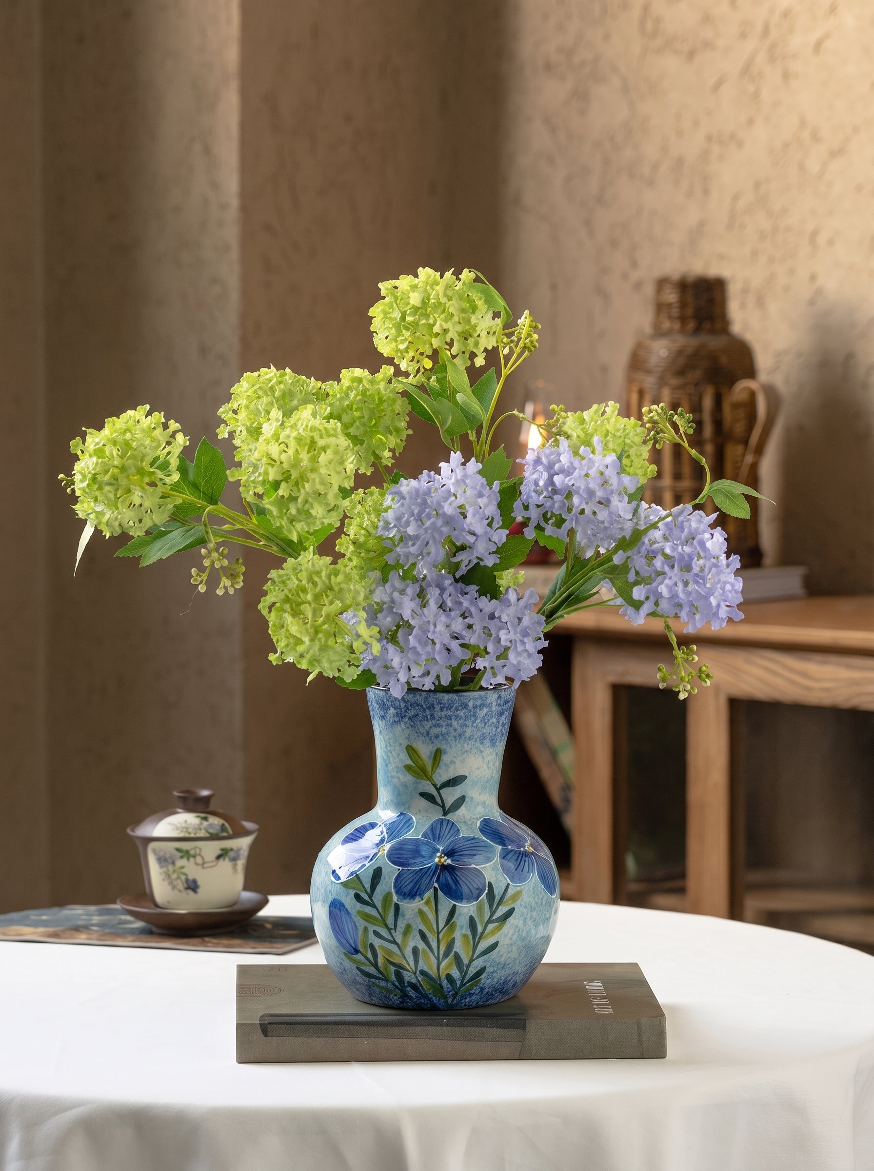 Hand-painted Royal Blue Floral Ceramic Vase
