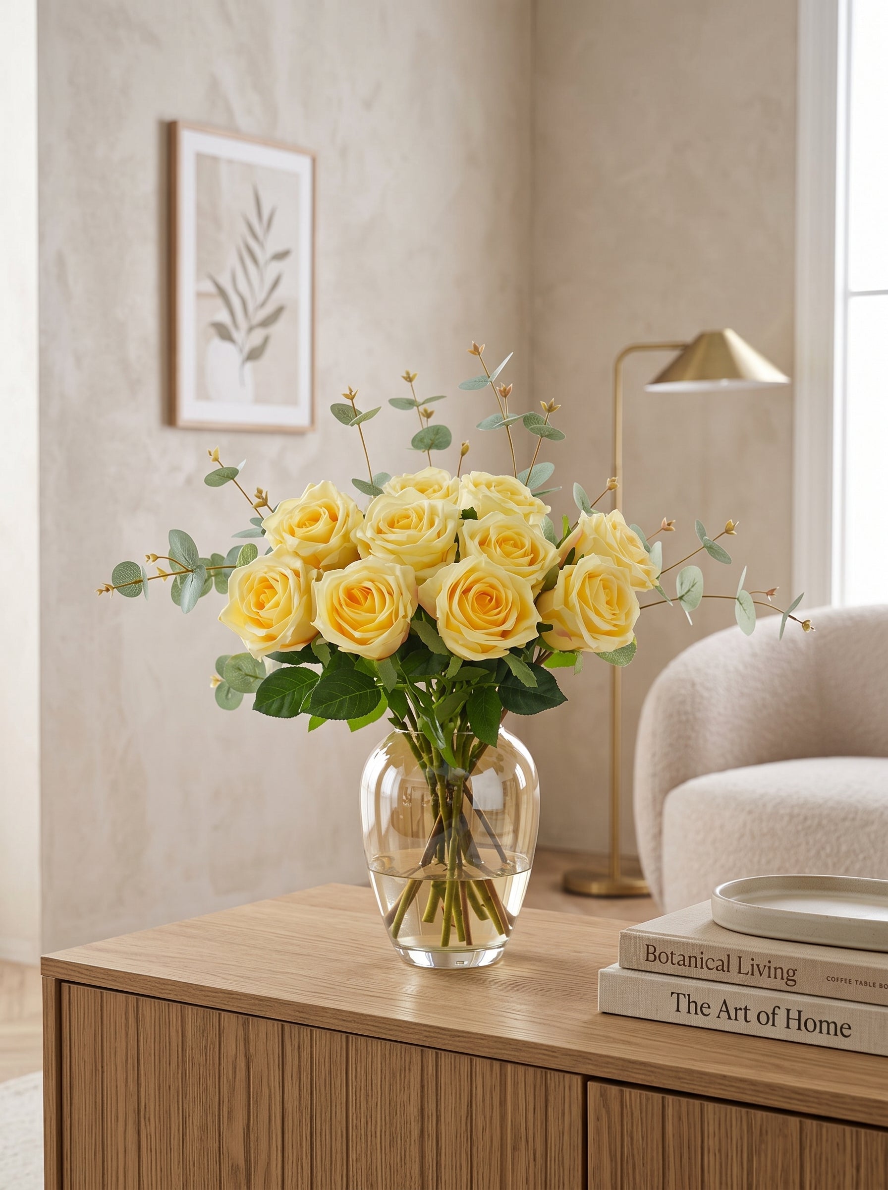 Serene Butter Yellow Rose Spray Faux Floral Arrangement