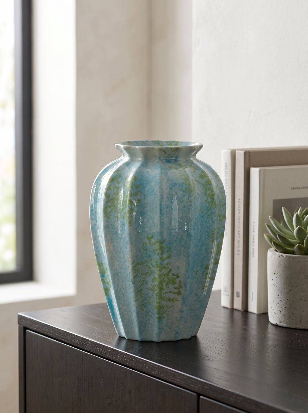 Spotted Ocean Blue Fluted Vase
