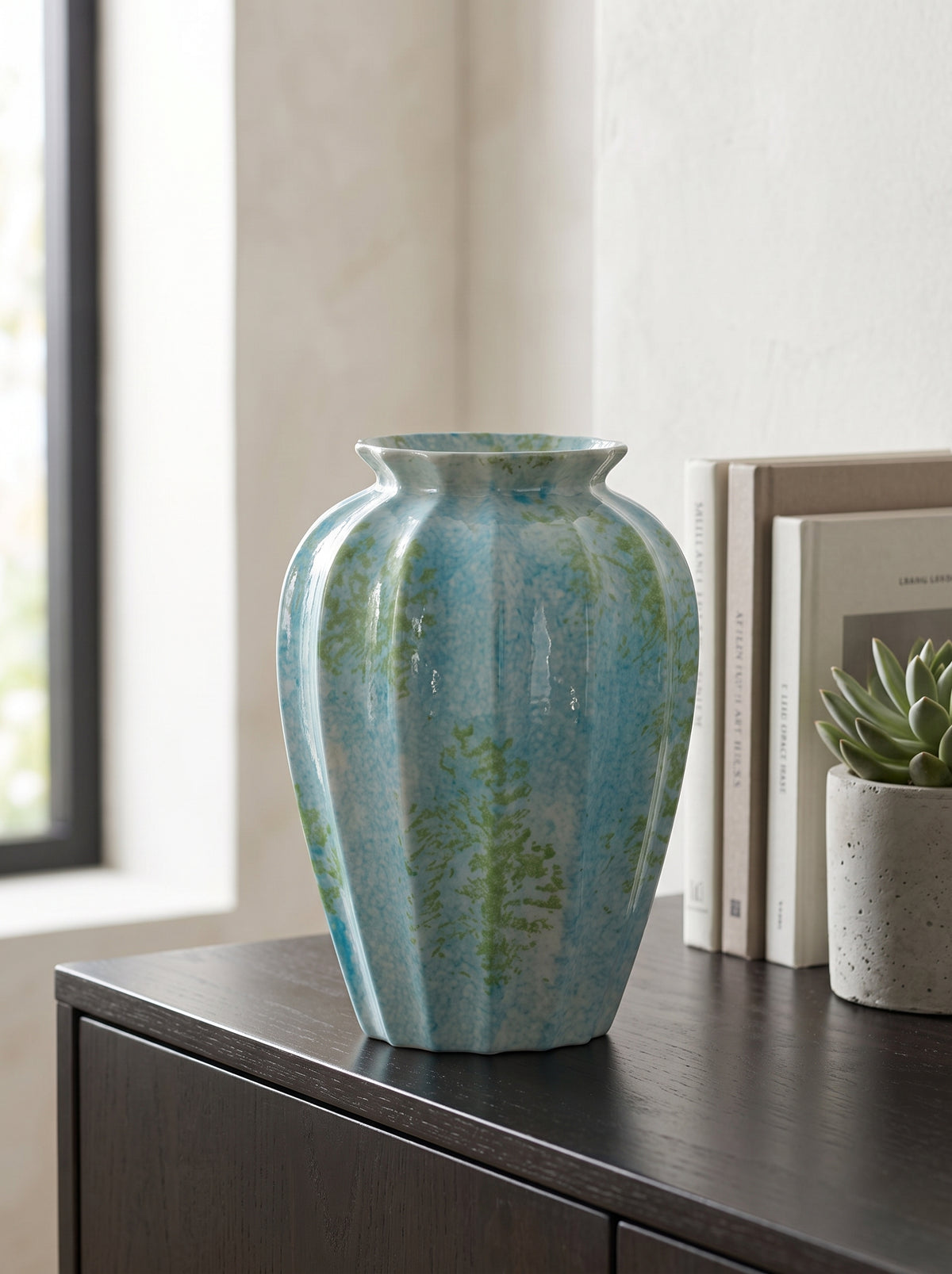 Spotted Ocean Blue Fluted Vase