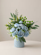 Nordic Soft Blue Rose Botanical Berry Faux Floral Arrangement