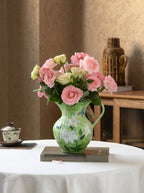 French Country Botanical Lily Butterfly Ceramic Vase