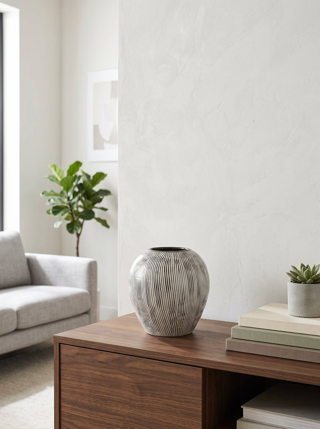 Minimalist Black and White Striped Vase