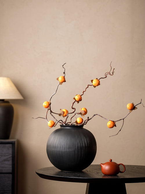 Artisanal Matte Black Fluted Vase