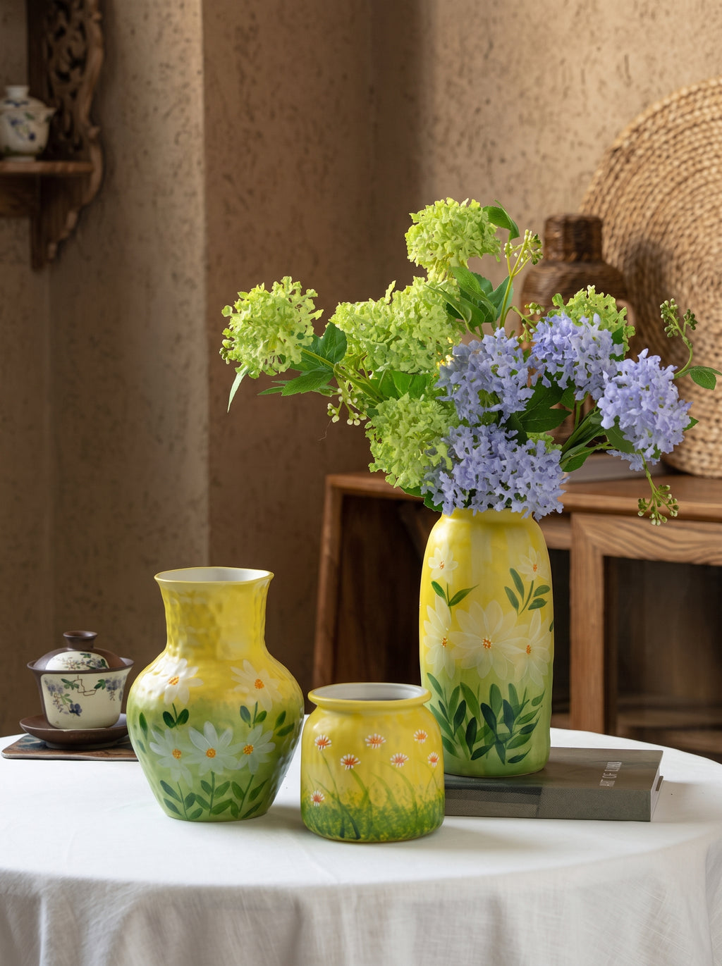 Hand-painted Sunshine Meadow Floral Ceramic Vase