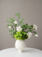 Zen White Magnolia and Green Hydrangea Faux Floral Arrangement
