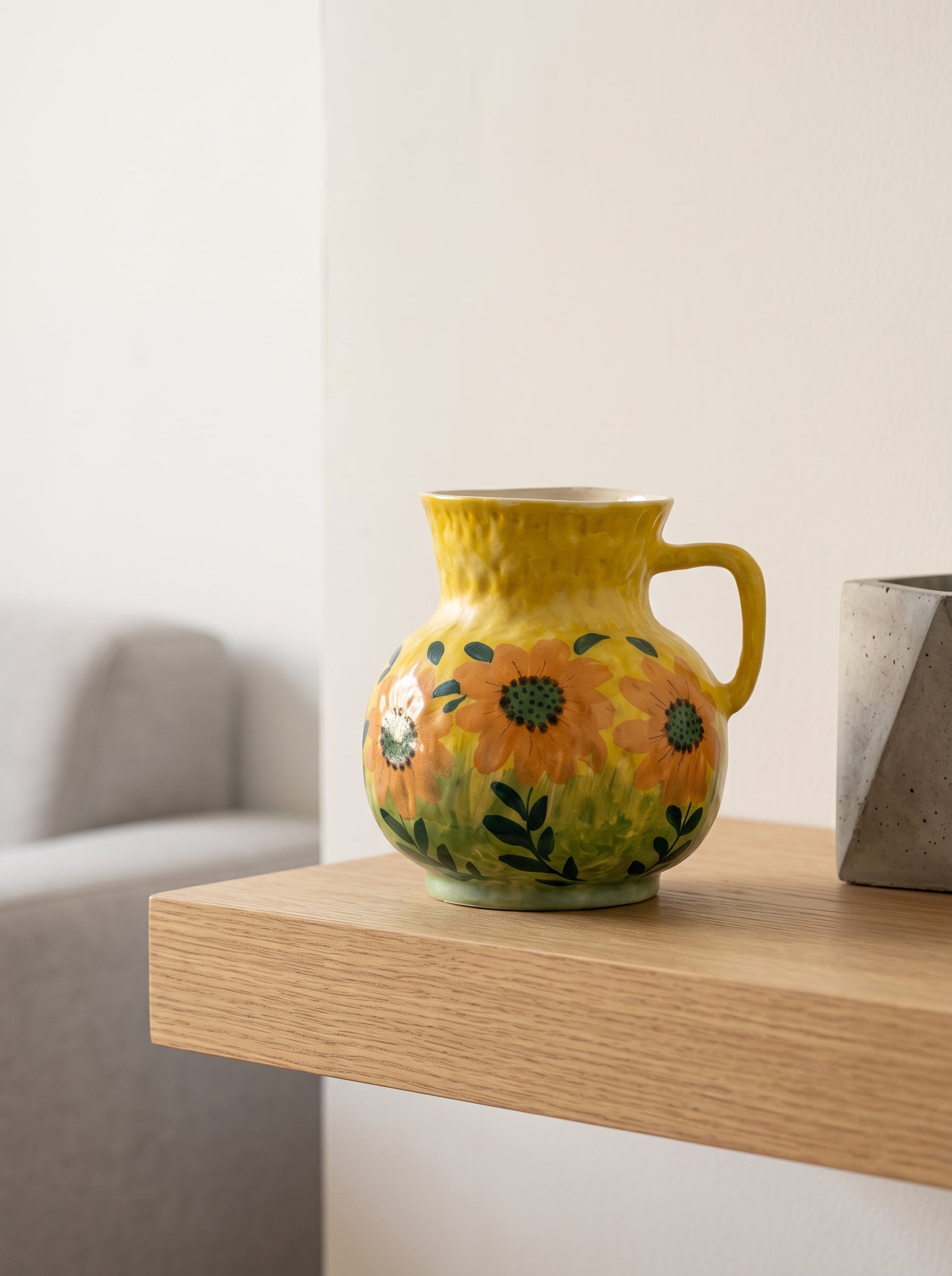 Hand-painted Sunflower Ceramic Pitcher Vase