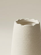 Artisan Textured Cream Scalloped Rim Ceramic Vase