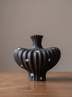 Modern Matte Black Polka Dot Sculptural Vase