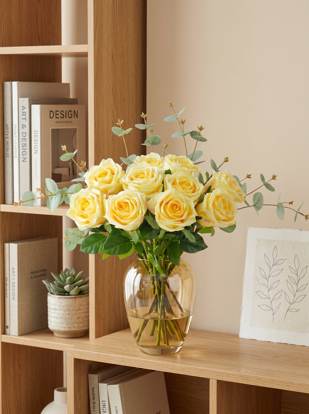 Serene Butter Yellow Rose Spray Faux Floral Arrangement