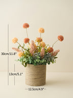 Autumn Terracotta Pom-Pom Woven Vase Faux Floral Arrangement