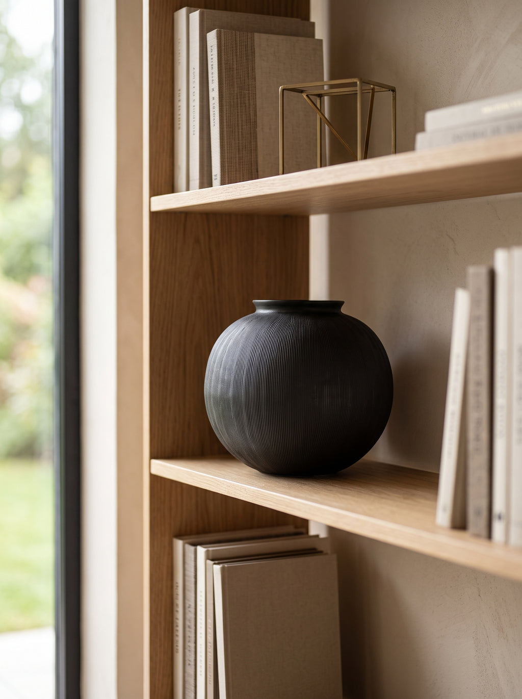 Artisanal Matte Black Fluted Vase
