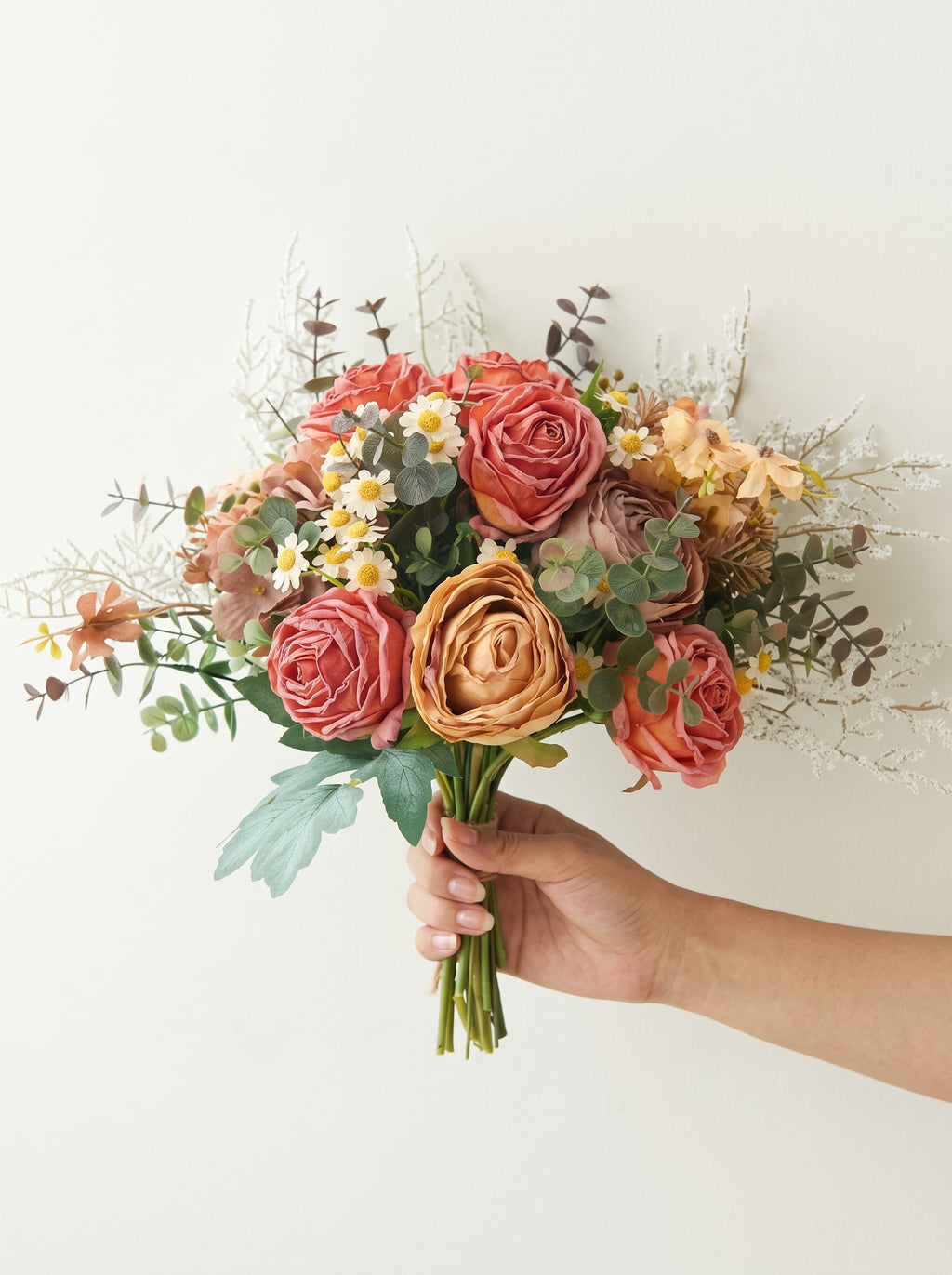 Vintage Sunset Orange Rose Faux Floral Arrangement