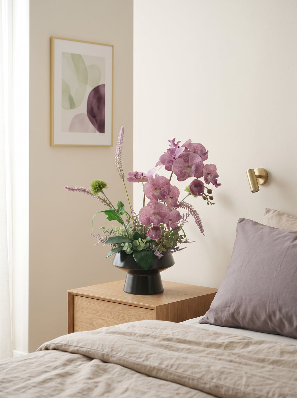 Zen Mauve Purple Orchid Botanical Faux Floral Arrangement