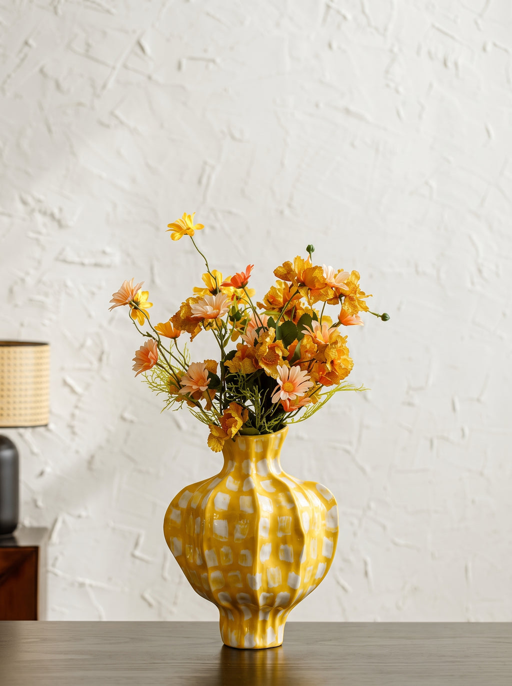 Artistic Fluted Yellow Spotted Vase