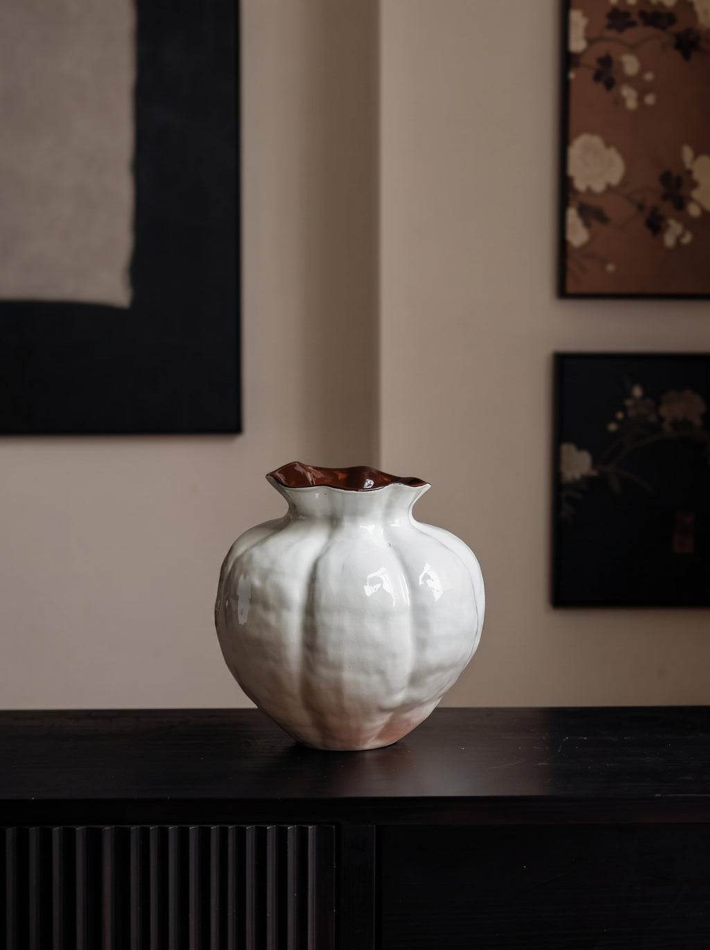 Nordic Glossy White Fluted Sculptural Vase