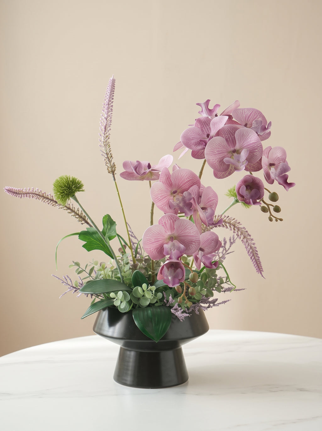Zen Mauve Purple Orchid Botanical Faux Floral Arrangement
