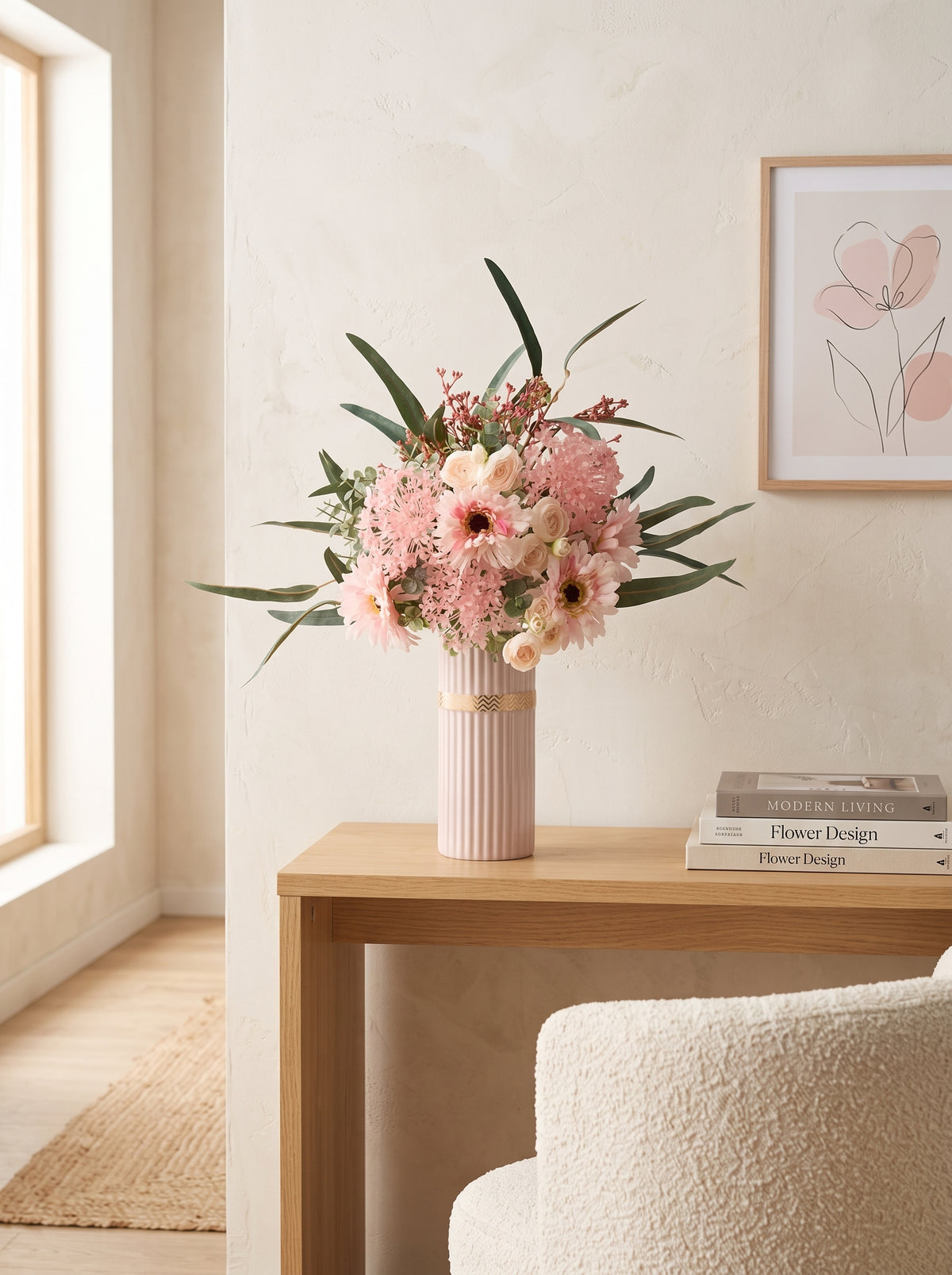 Nordic Blush Daisy and Rose Faux Floral Arrangement