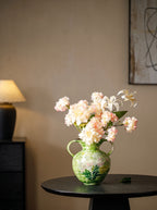 Hand-Painted Green Floral Two-Handled Vase