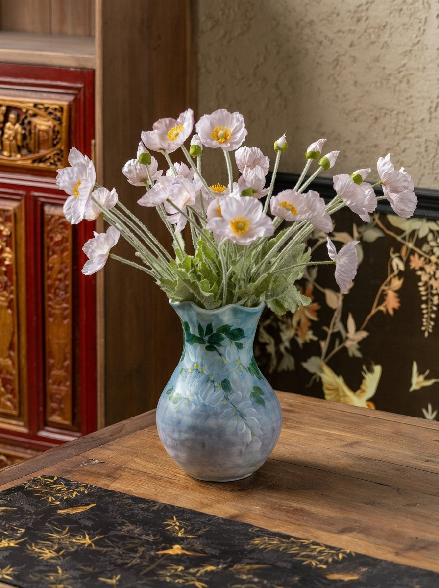 Vintage Hand-painted Sky-blue Wisteria Ceramic Vase