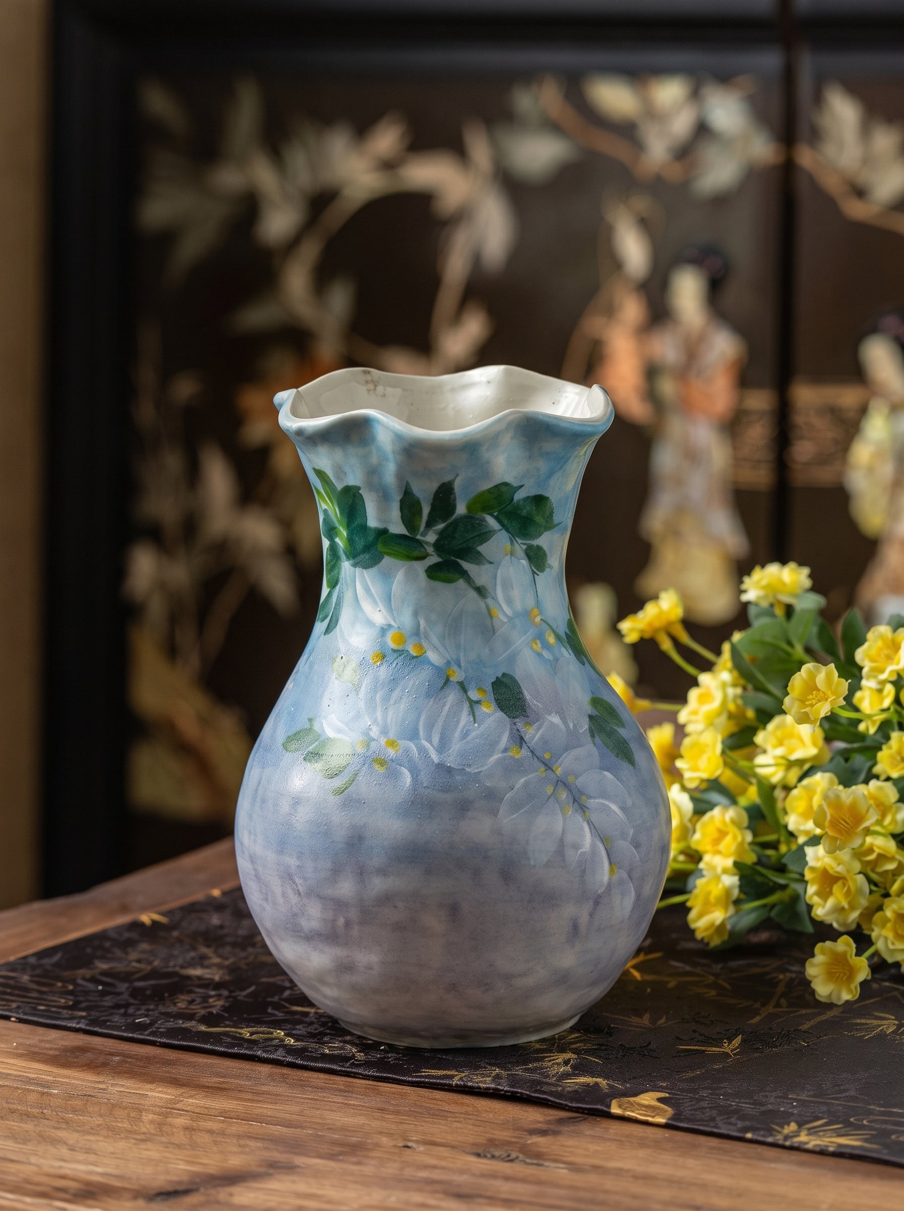 Vintage Hand-painted Sky-blue Wisteria Ceramic Vase