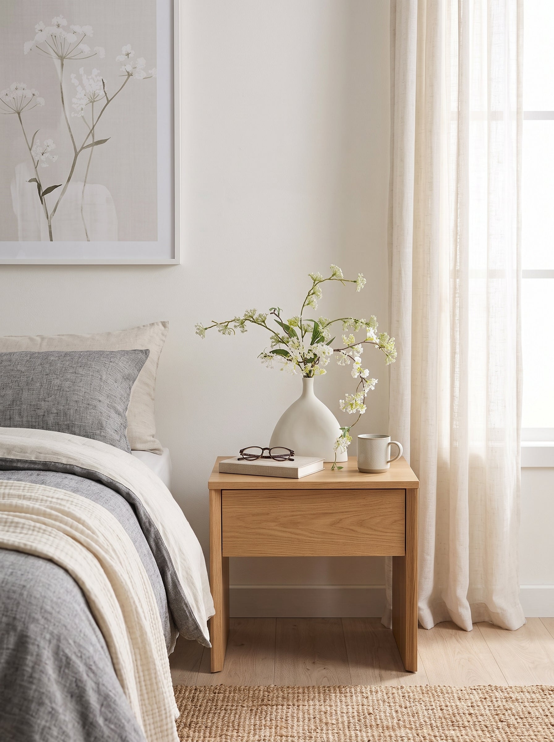 Nordic Minimalist Delicate White Blossom Branch Artificial Floral Arrangement