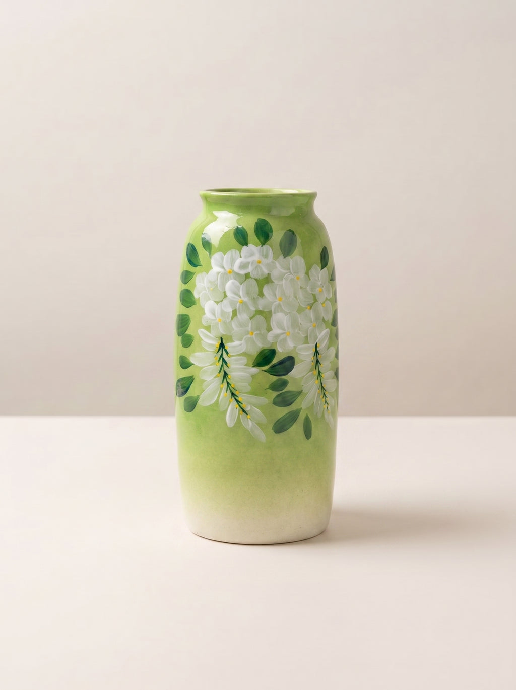 French Country Spring Green Blossom Ceramic Vase