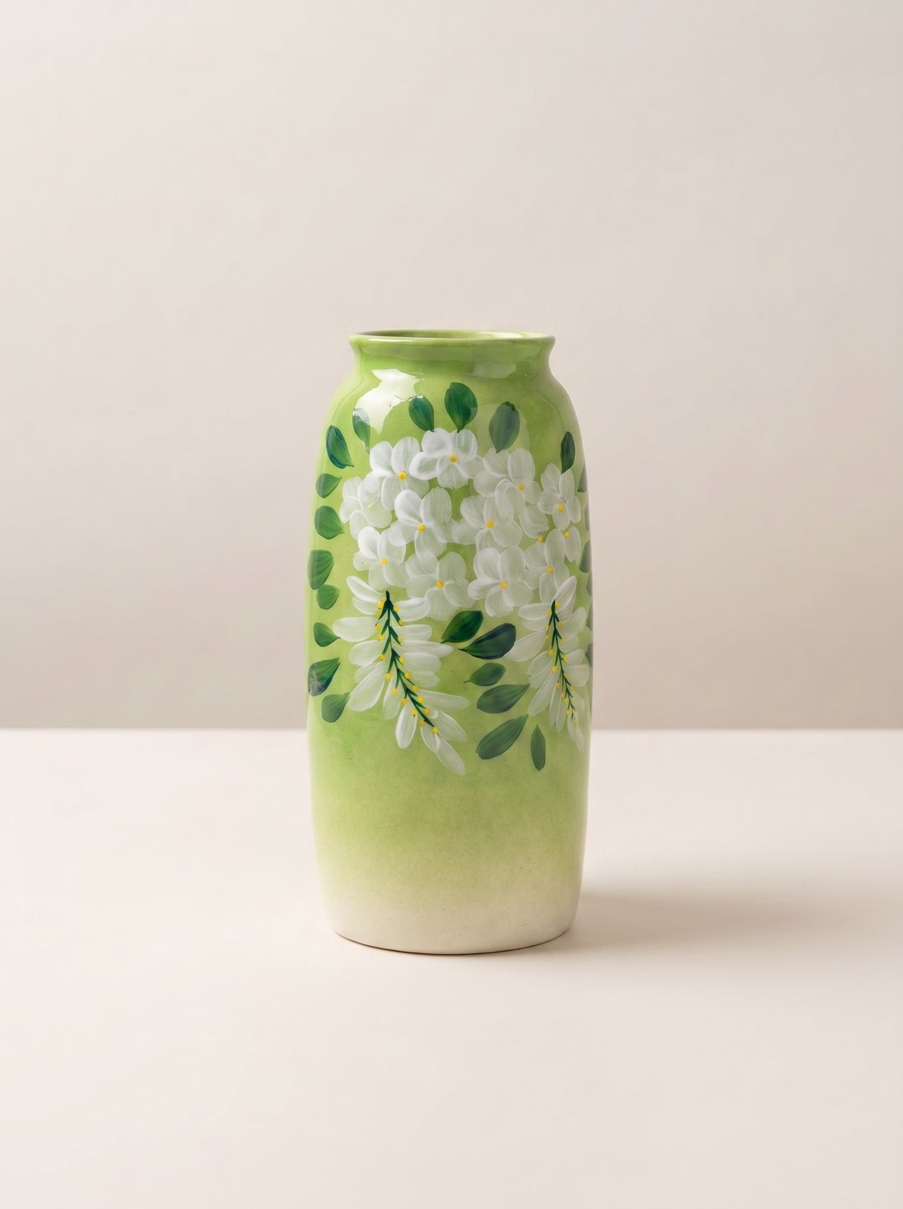 French Country Spring Green Blossom Ceramic Vase