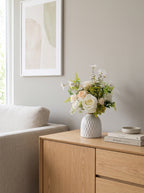Nordic Fresh White Rose Wildflower Botanical Artificial Floral Arrangement