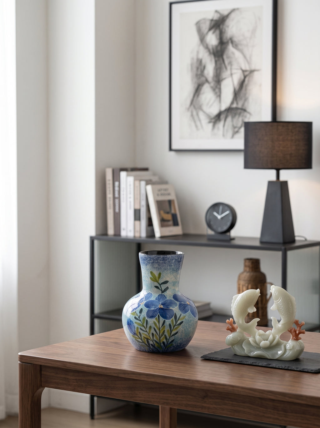 Hand-painted Royal Blue Floral Ceramic Vase