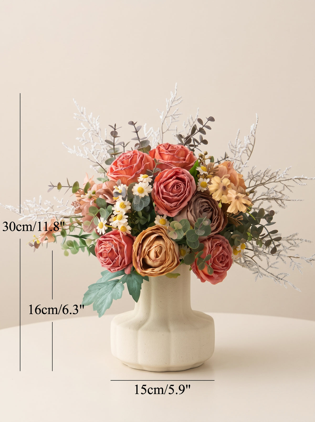 Vintage Sunset Orange Rose Faux Floral Arrangement