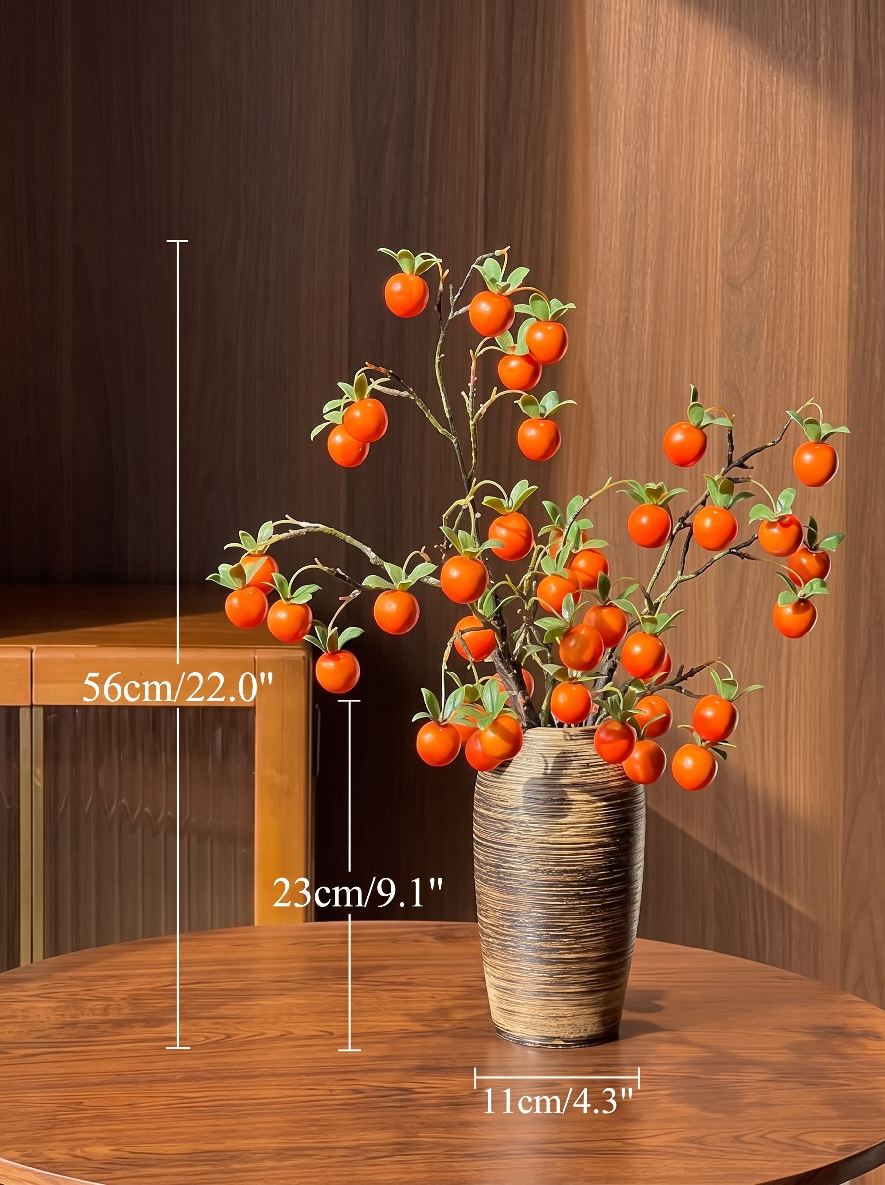Luxurious Abundant Autumn Persimmon Fruit Stem Artificial Floral Arrangement