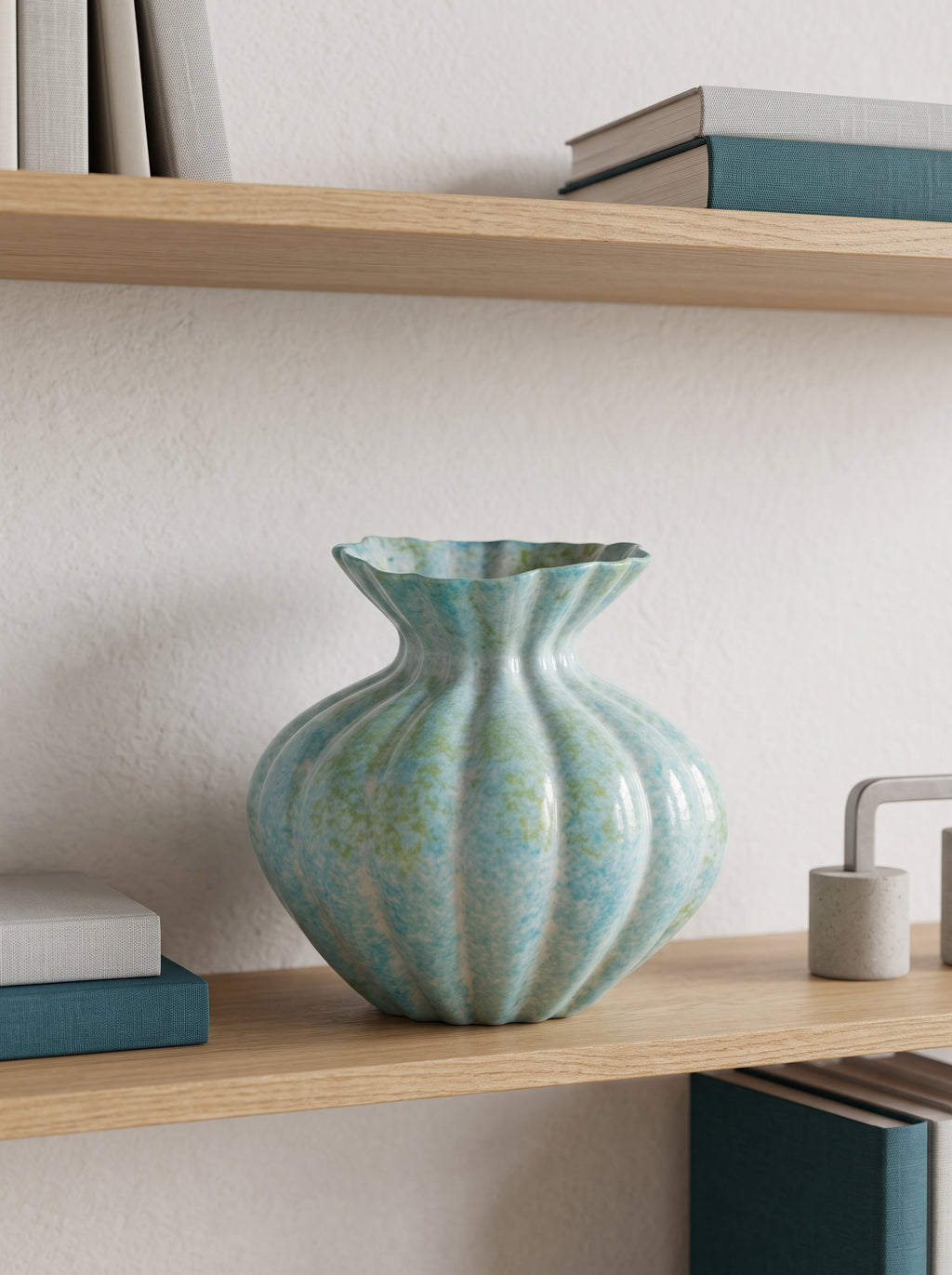 Artisanal Fluted Mint Blue Vase