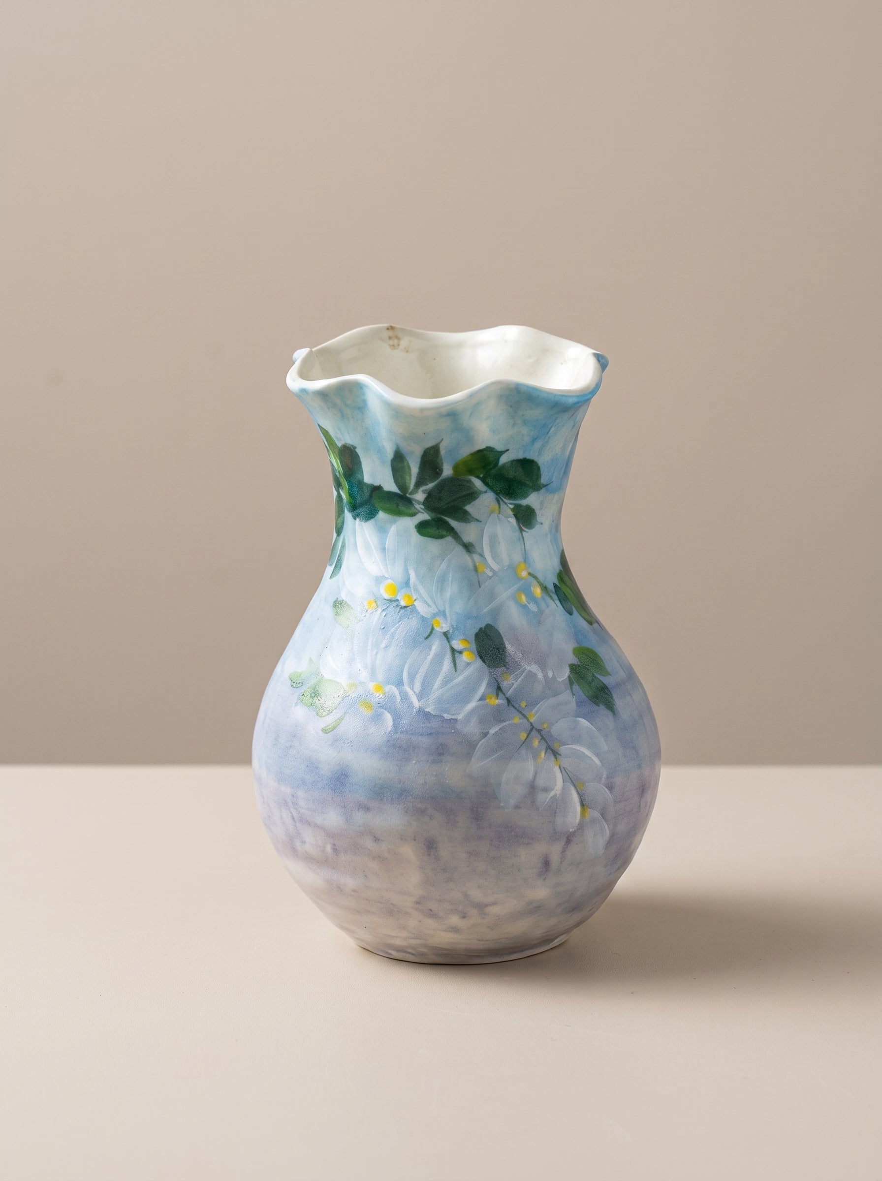 Vintage Hand-painted Sky-blue Wisteria Ceramic Vase