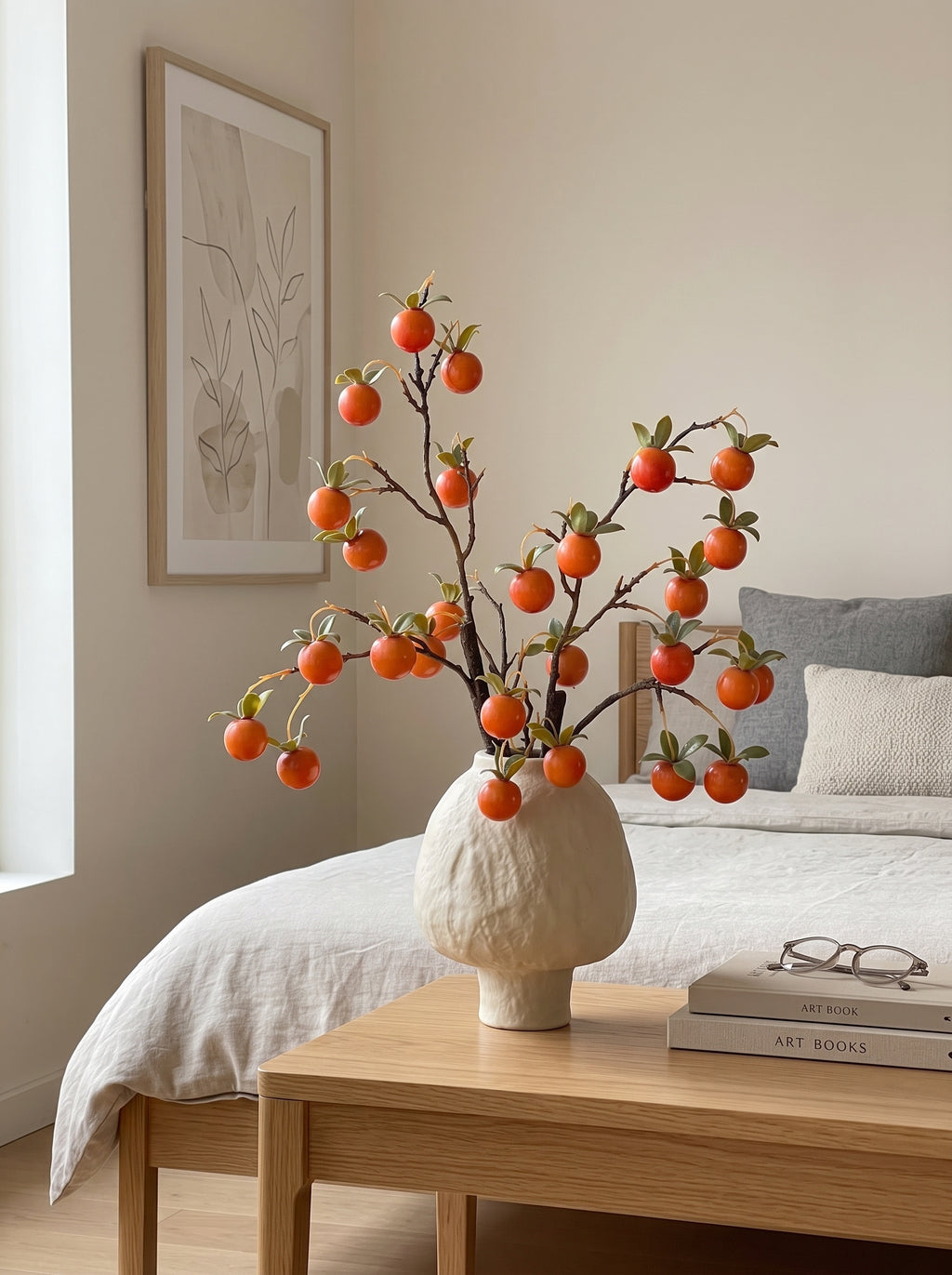 Golden Autumn Persimmon Fruit Botanical Branch Artificial Floral Arrangement