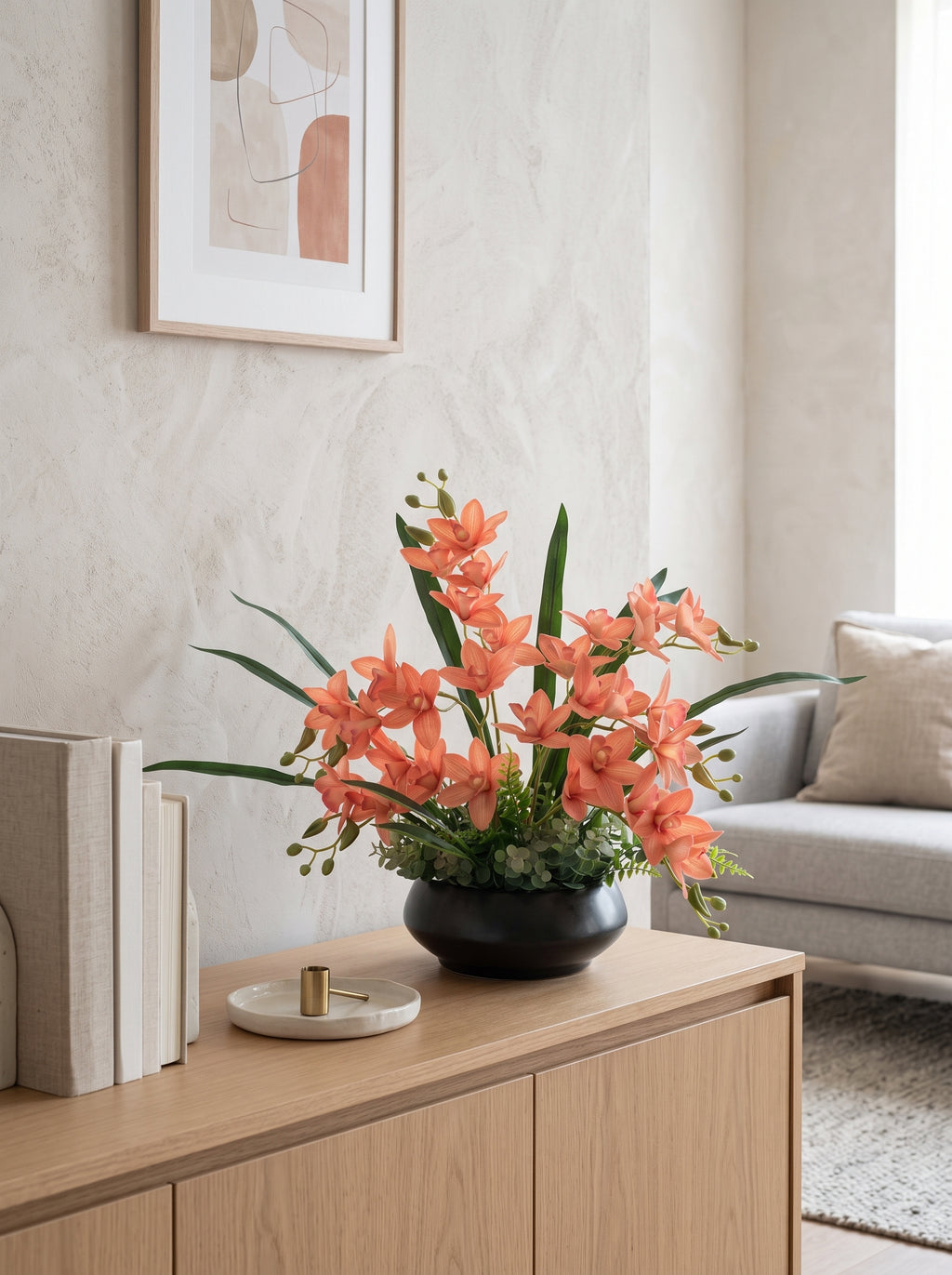 Elegant Cymbidium Orchid Faux Floral Arrangement