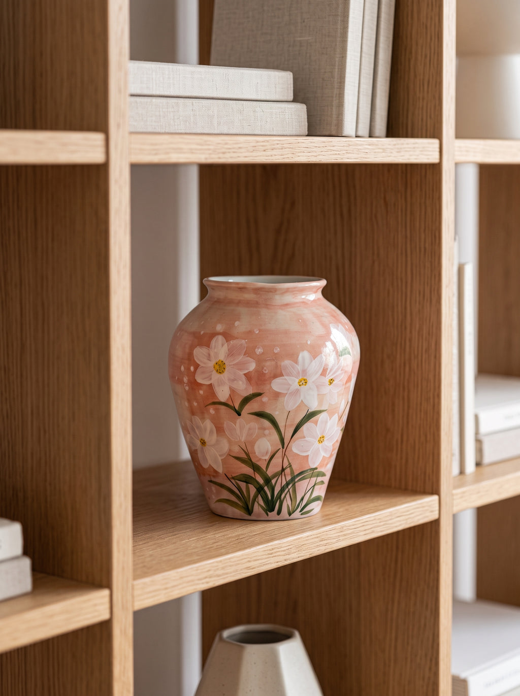 Hand-painted Blush Pink Floral Ceramic Vase